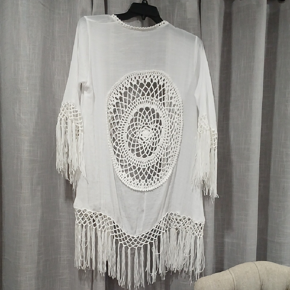 White Crochet Fringe Cover-Up